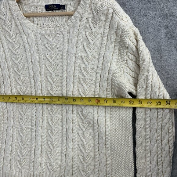 Polo Ralph Lauren Sweater Women's Large Beige Chunky Fisherman Knit Preppy - Picture 3 of 11